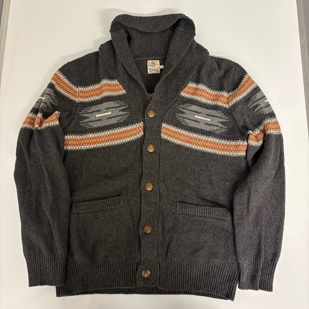 Faherty x STAG Shawl Collar Cardigan Sweater Men Large Southwestern Cotton Knit